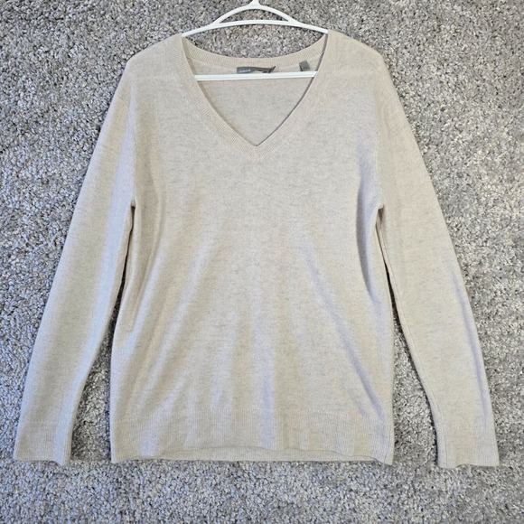 Vince Womens Cashmere Sweater Size XS Cream‎ V Neck Pullover Minimalist Luxe - Picture 1 of 16